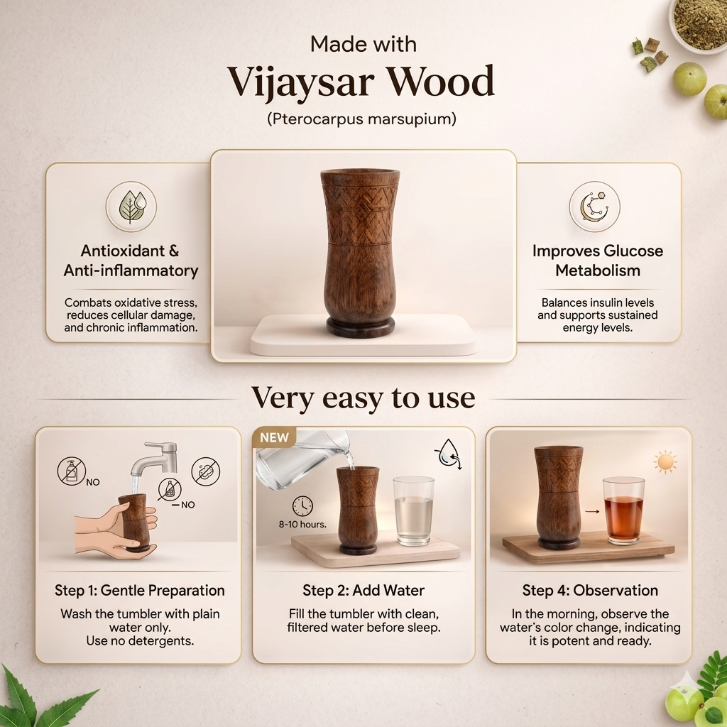 Ayurvedic Vijaysar Wooden Glass 🌿 – Natural Sugar Balance Tumble 🩺✨