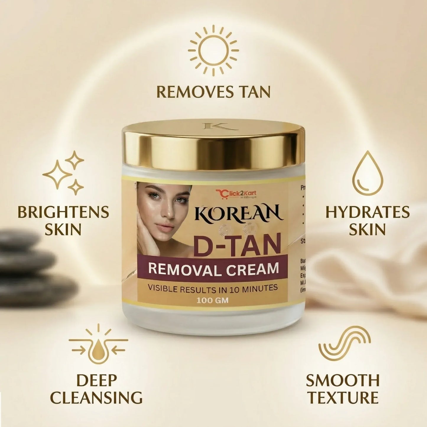 Korean D-Tan Removal Cream – Instant Tan Remover | Brightening & Deep Cleansing Face Cream (100g)